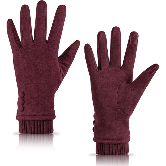 Accessories - Women's Touch Screen Texting Fleece Lined Windproof Winter Warm Dark Red Gloves